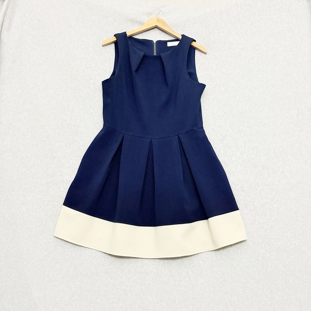 Closet London Navy Pleated Cocktail‎ Fit Flare Womens Dress Size 16 Pinup Retro